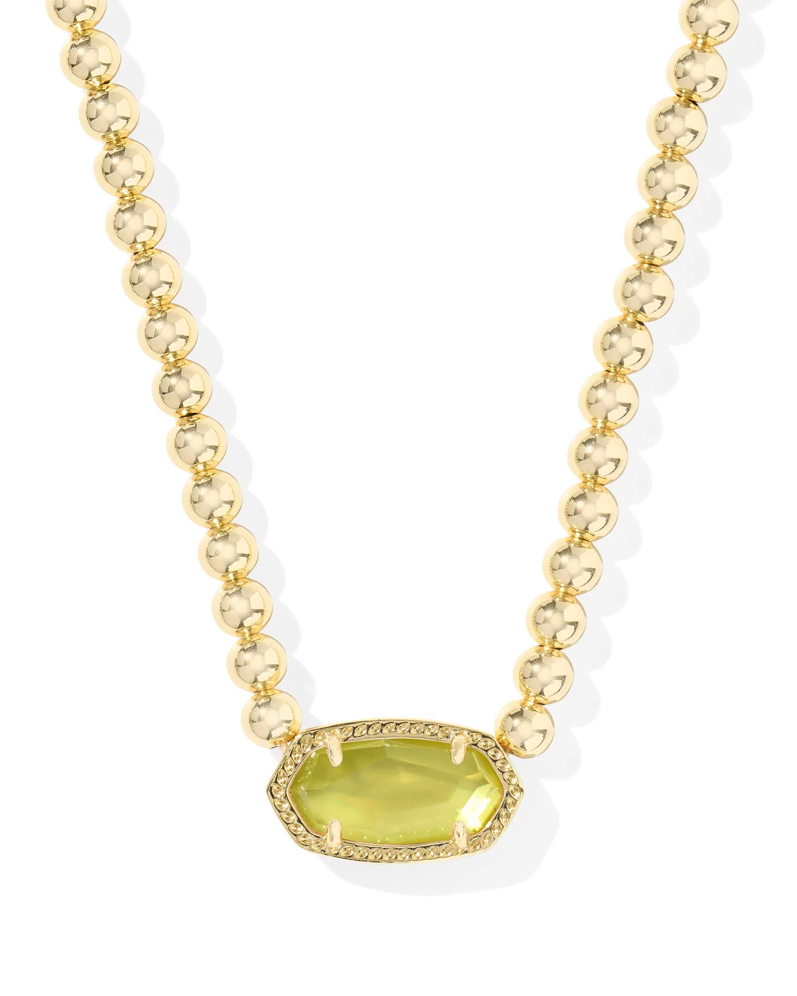 Beaded Elisa Necklace Gold Chartreuse Green MOP