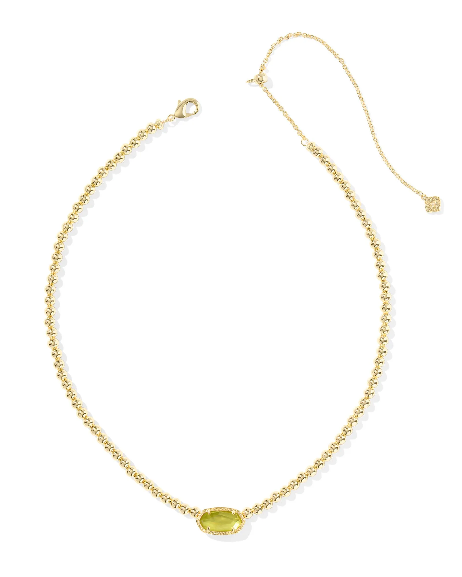Beaded Elisa Necklace Gold Chartreuse Green MOP