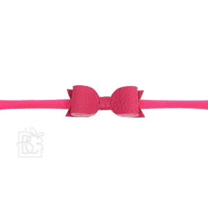 Beyond Creations 1/4 Pantyhose Headband with Mini Vegan Leather Bow Fuchsia