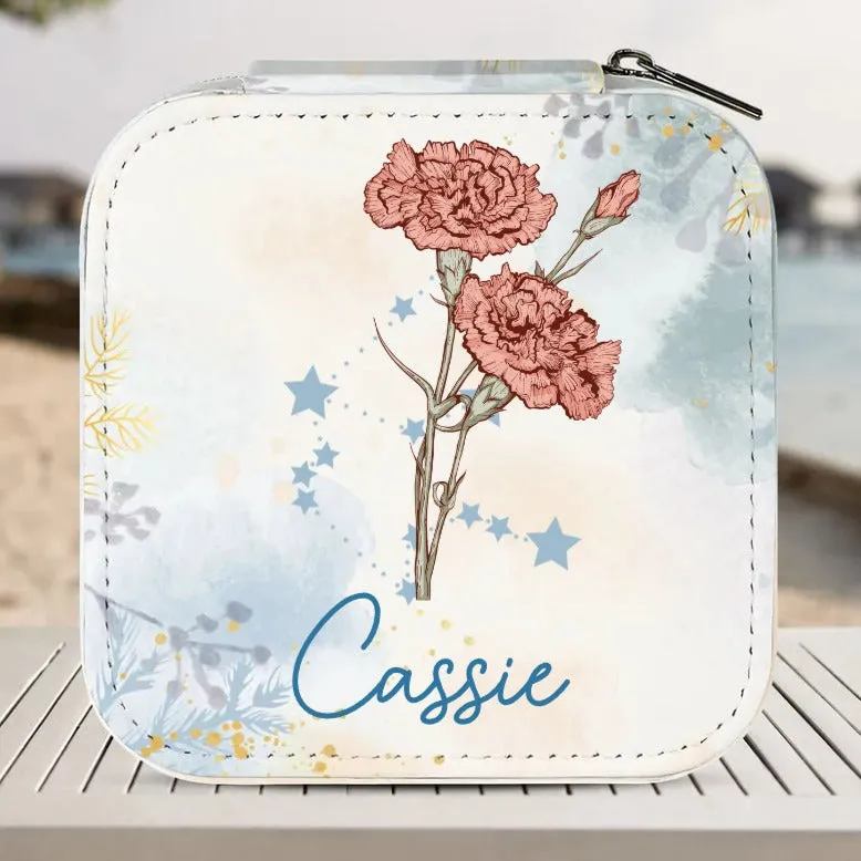 Birth Month Flower With Zodiac Sign - Personalized Square Jewelry Box - Gift For Mom, Mother's Day, Birthday Gift