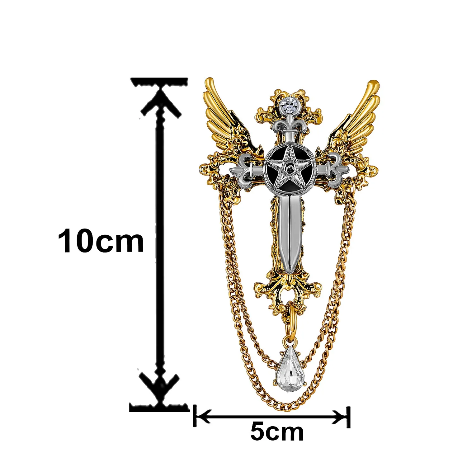 Black Cross and Wings Brooch