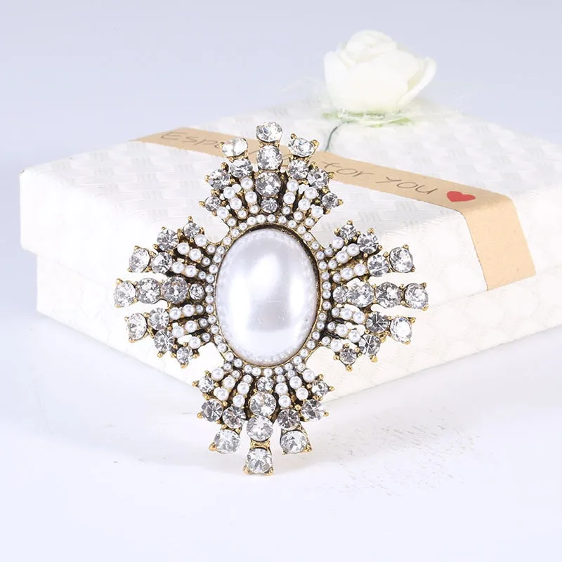 Classic Fashion Enamel Baroque Cross Pearl Brooches Pins Women Men