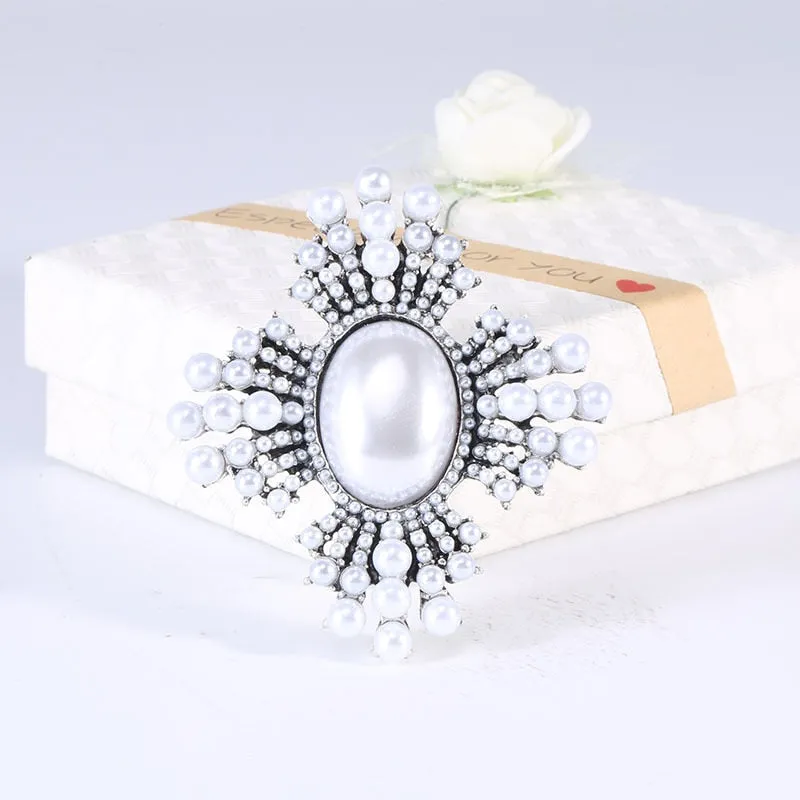Classic Fashion Enamel Baroque Cross Pearl Brooches Pins Women Men