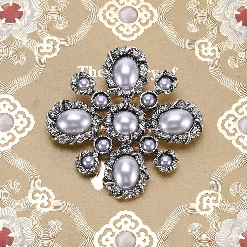 Classic Fashion Enamel Baroque Cross Pearl Brooches Pins Women Men