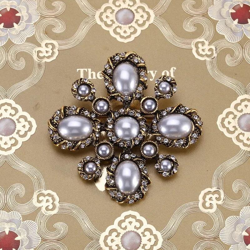 Classic Fashion Enamel Baroque Cross Pearl Brooches Pins Women Men
