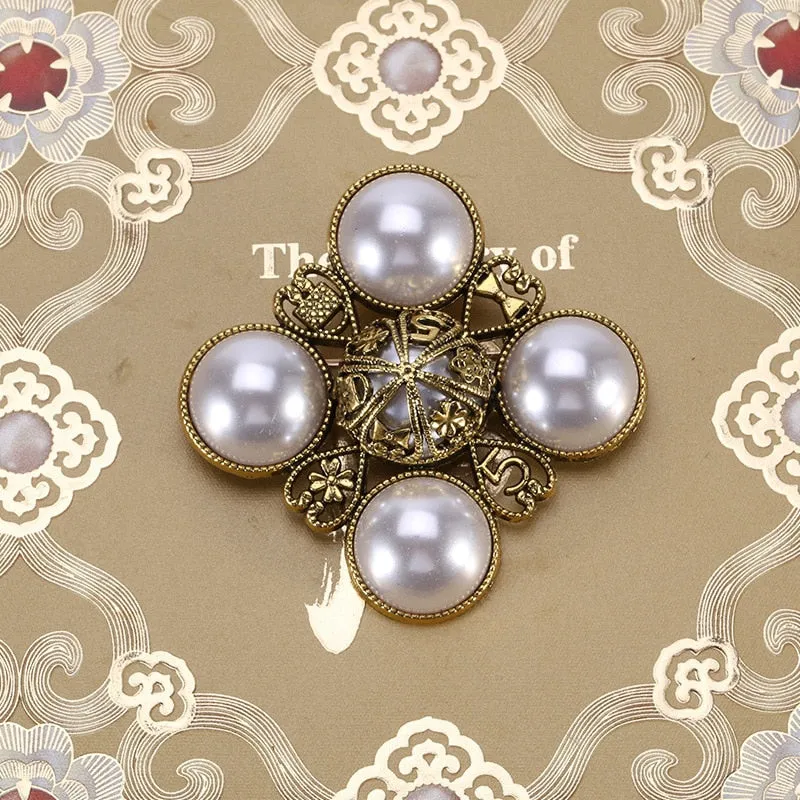 Classic Fashion Enamel Baroque Cross Pearl Brooches Pins Women Men