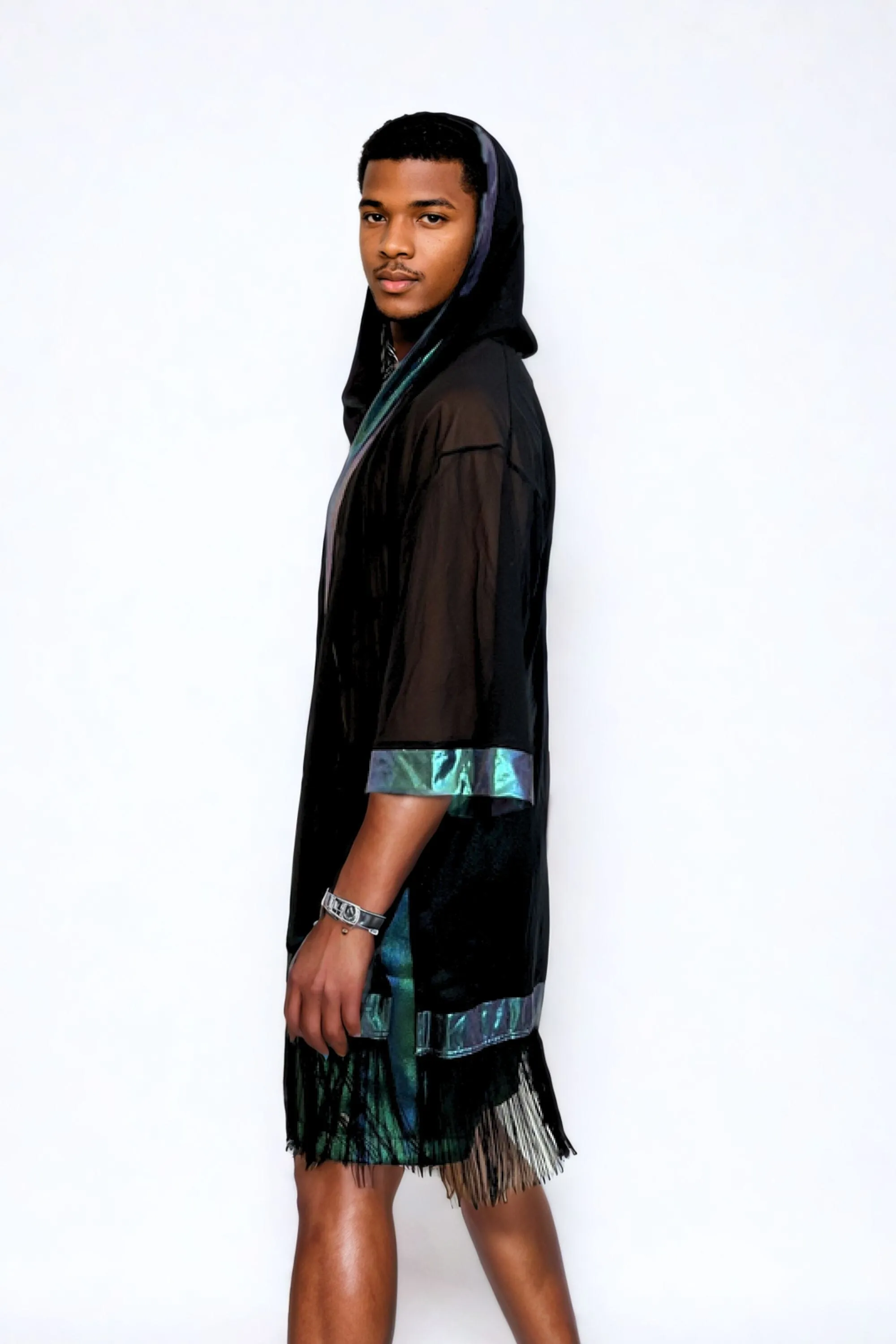 Cosmic Drifter Mesh Kimono with Fringe