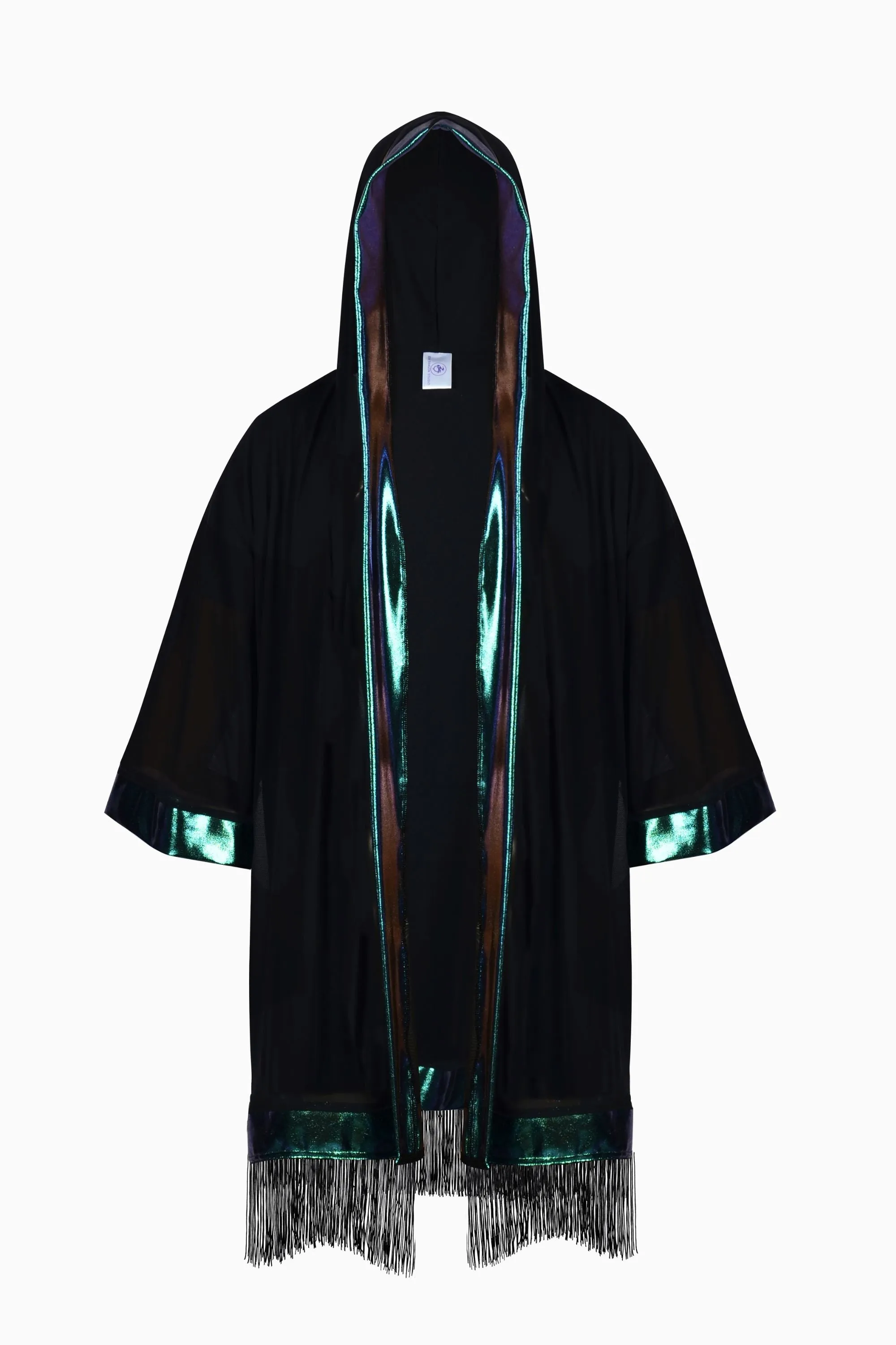 Cosmic Drifter Mesh Kimono with Fringe