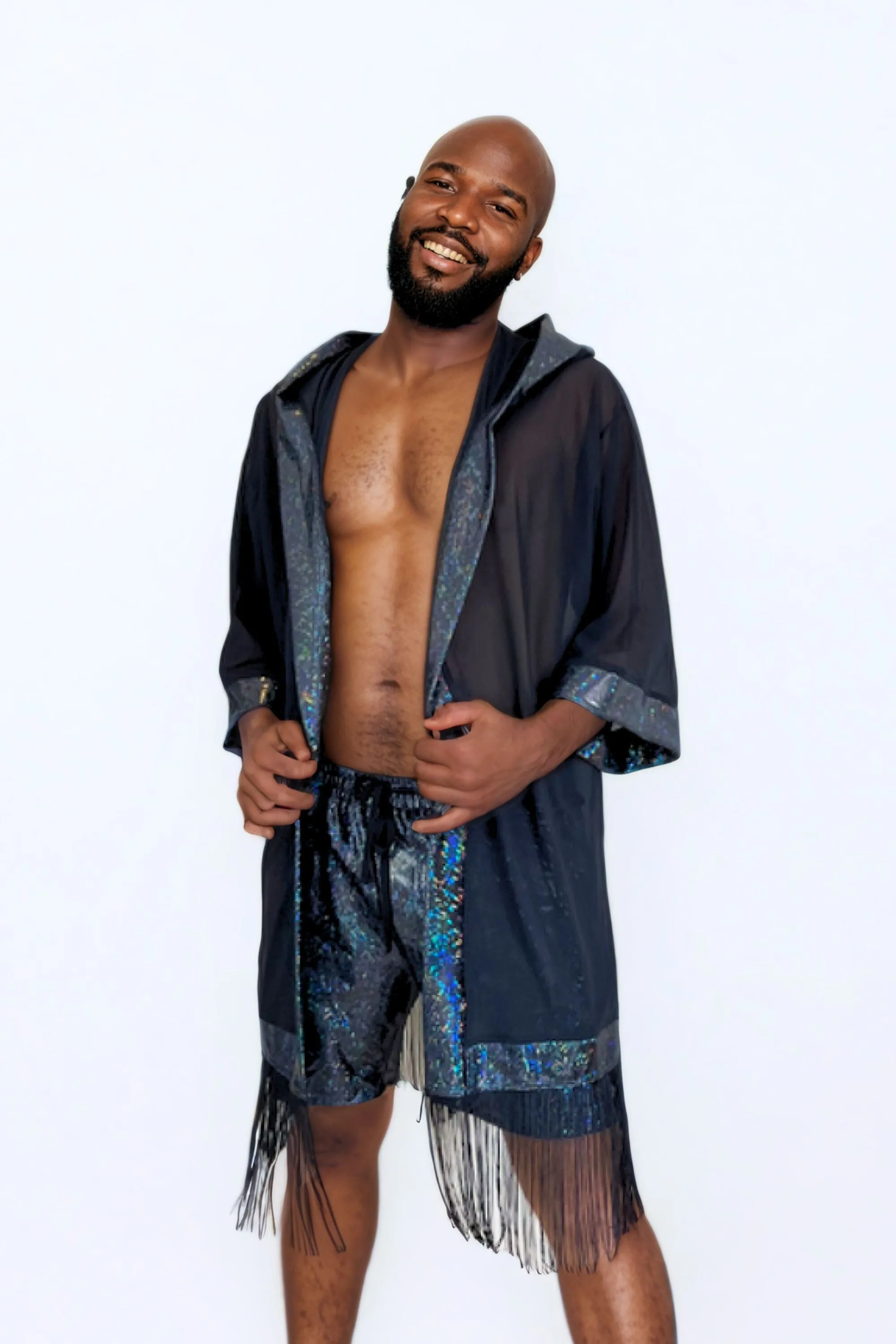 Cosmic Drifter Mesh Kimono with Fringe