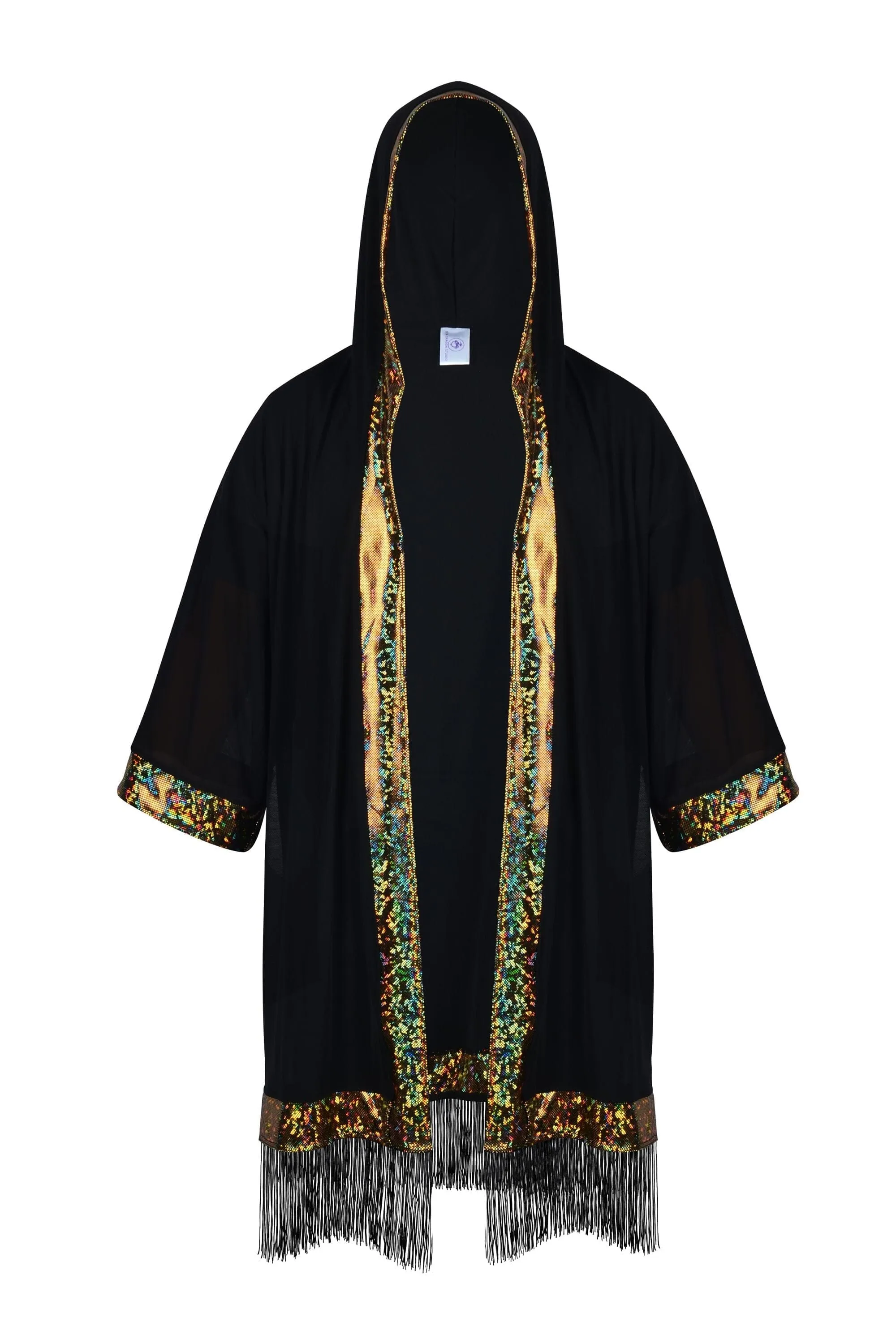 Cosmic Drifter Mesh Kimono with Fringe