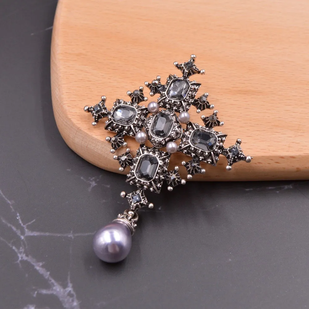 Crystal Cross Brooches Unisex Women and Men