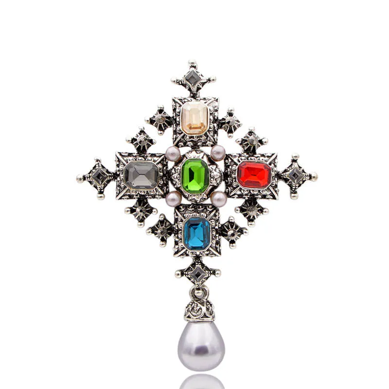 Crystal Cross Brooches Unisex Women and Men