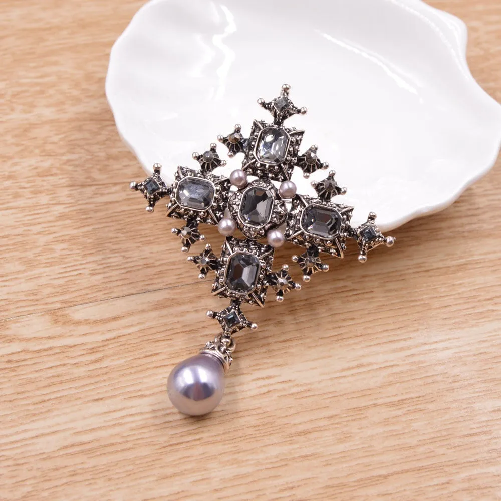 Crystal Cross Brooches Unisex Women and Men