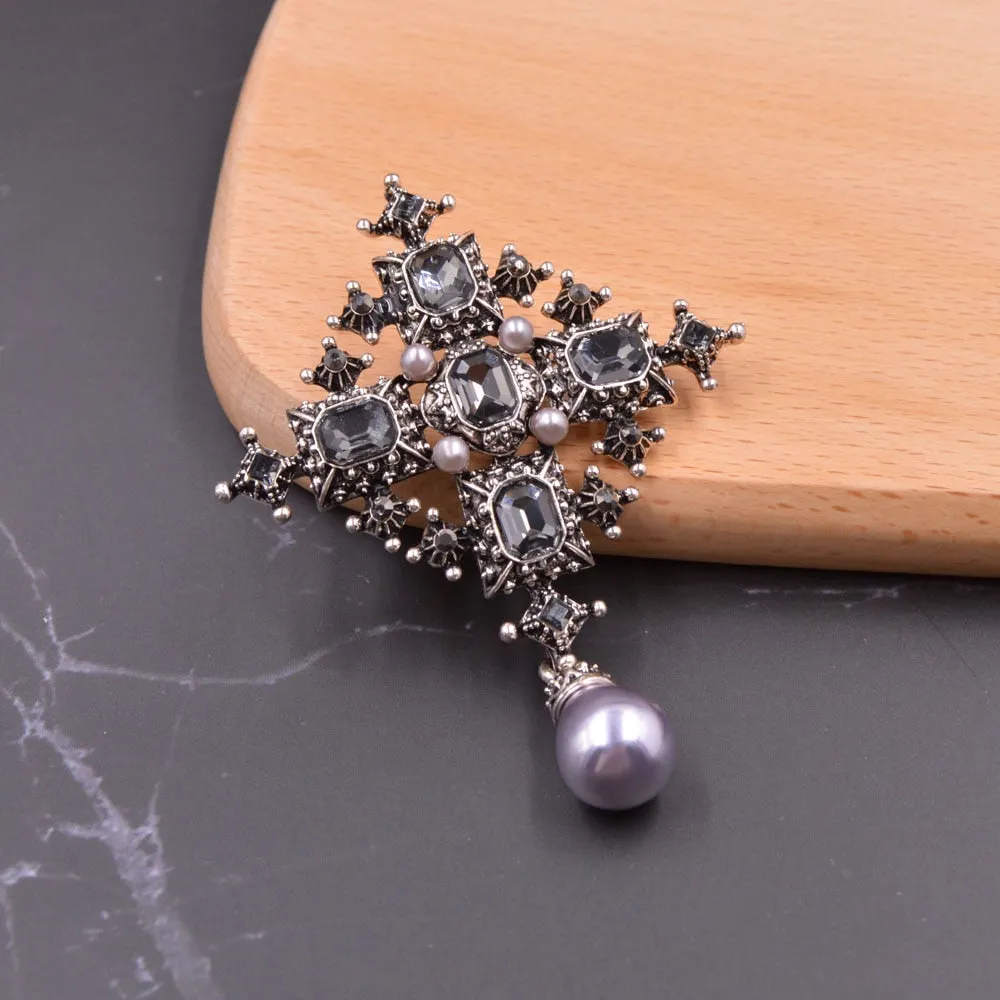 Crystal Cross Brooches Unisex Women and Men