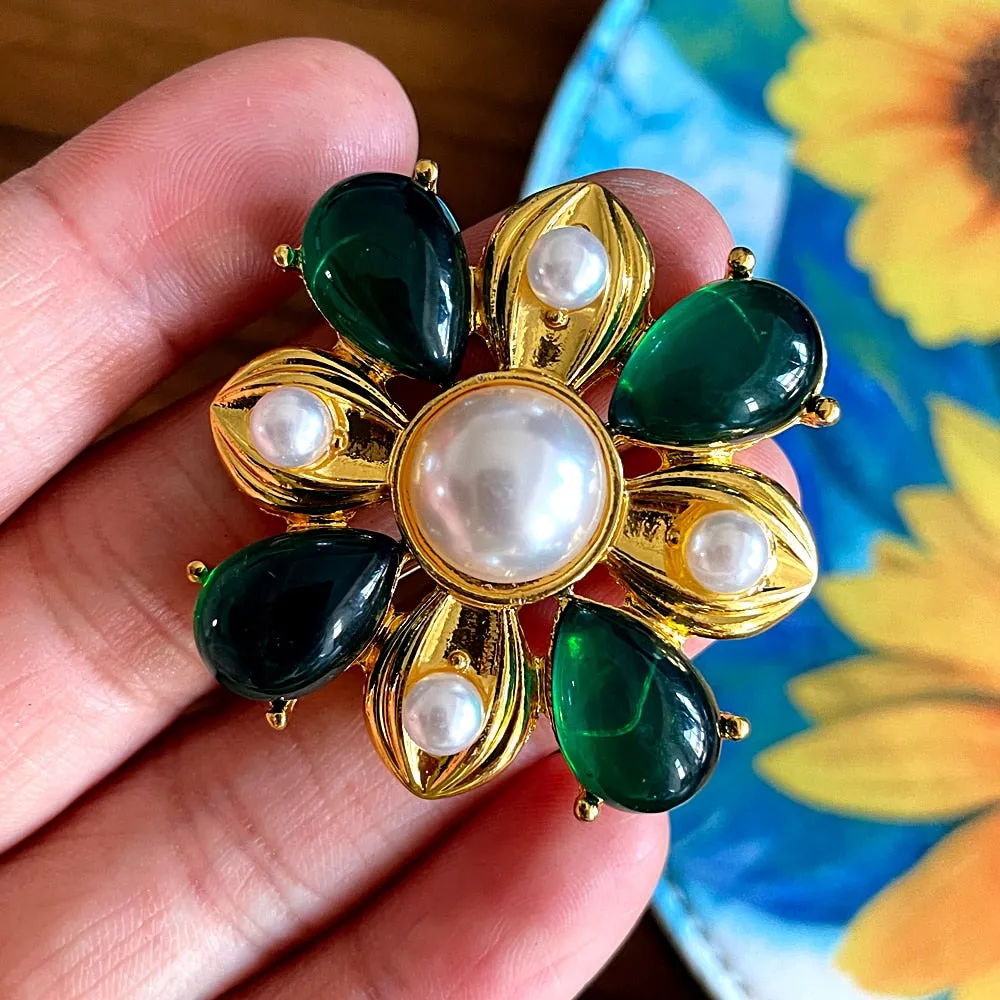 Green Vintage Cross Brooches For Women