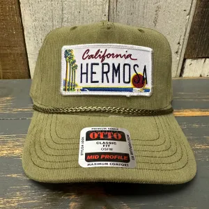 Hermosa Beach CALIFORNIA LICENSE PLATE Corduroy Baseball Cap - Olive Green