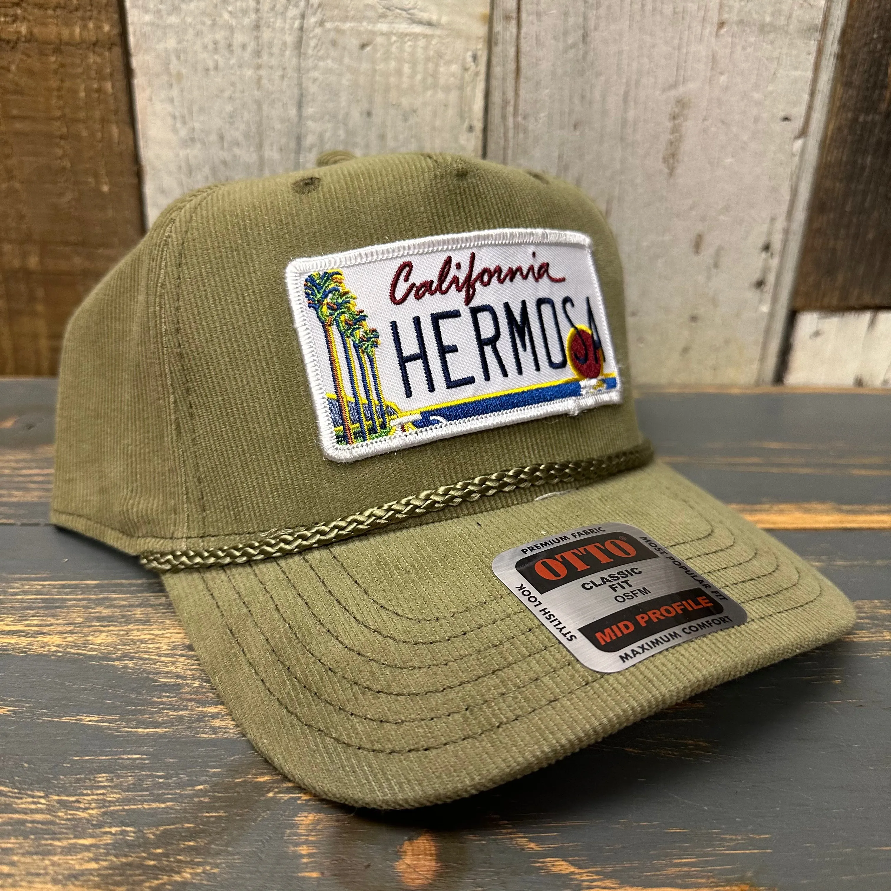 Hermosa Beach CALIFORNIA LICENSE PLATE Corduroy Baseball Cap - Olive Green
