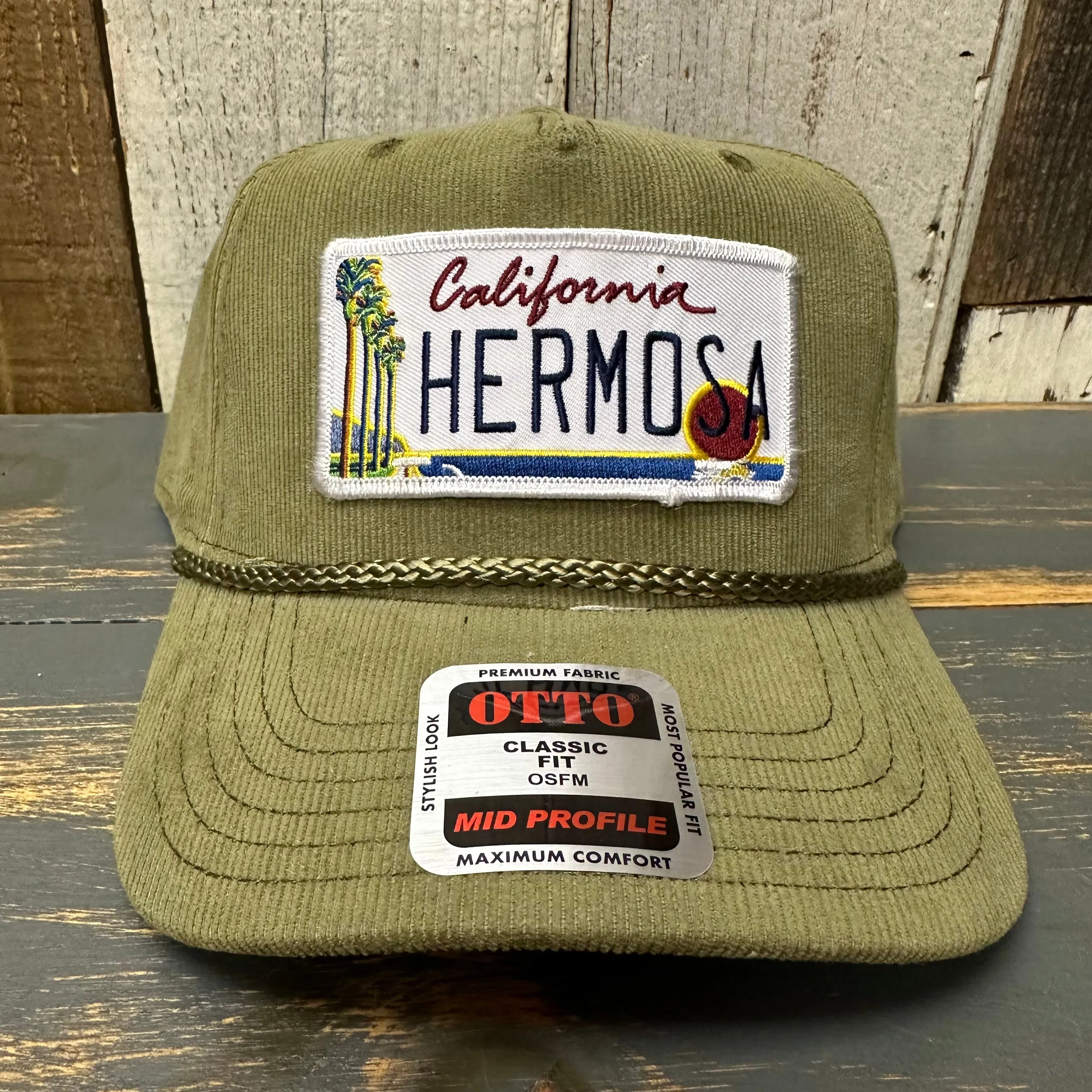 Hermosa Beach CALIFORNIA LICENSE PLATE Corduroy Baseball Cap - Olive Green