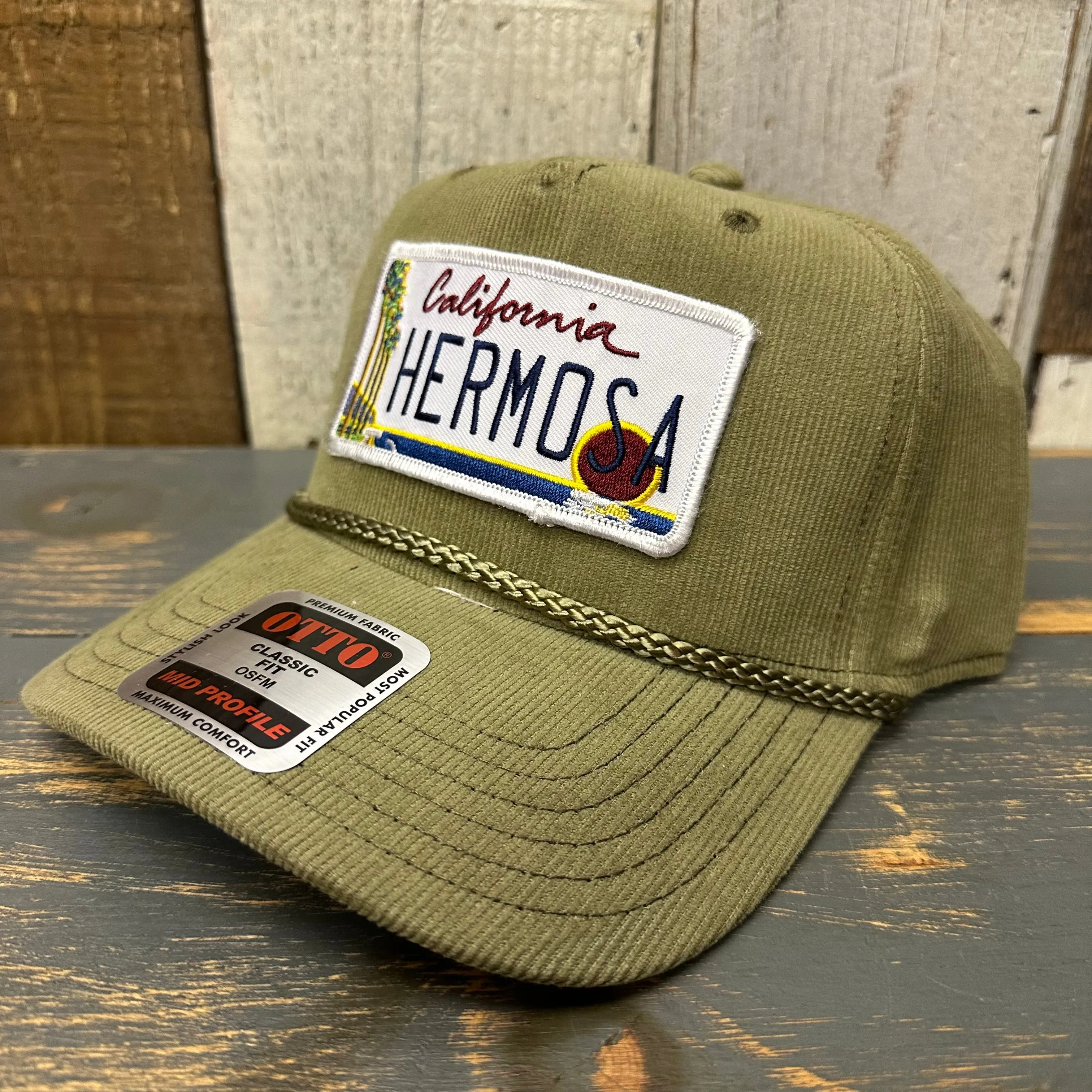 Hermosa Beach CALIFORNIA LICENSE PLATE Corduroy Baseball Cap - Olive Green
