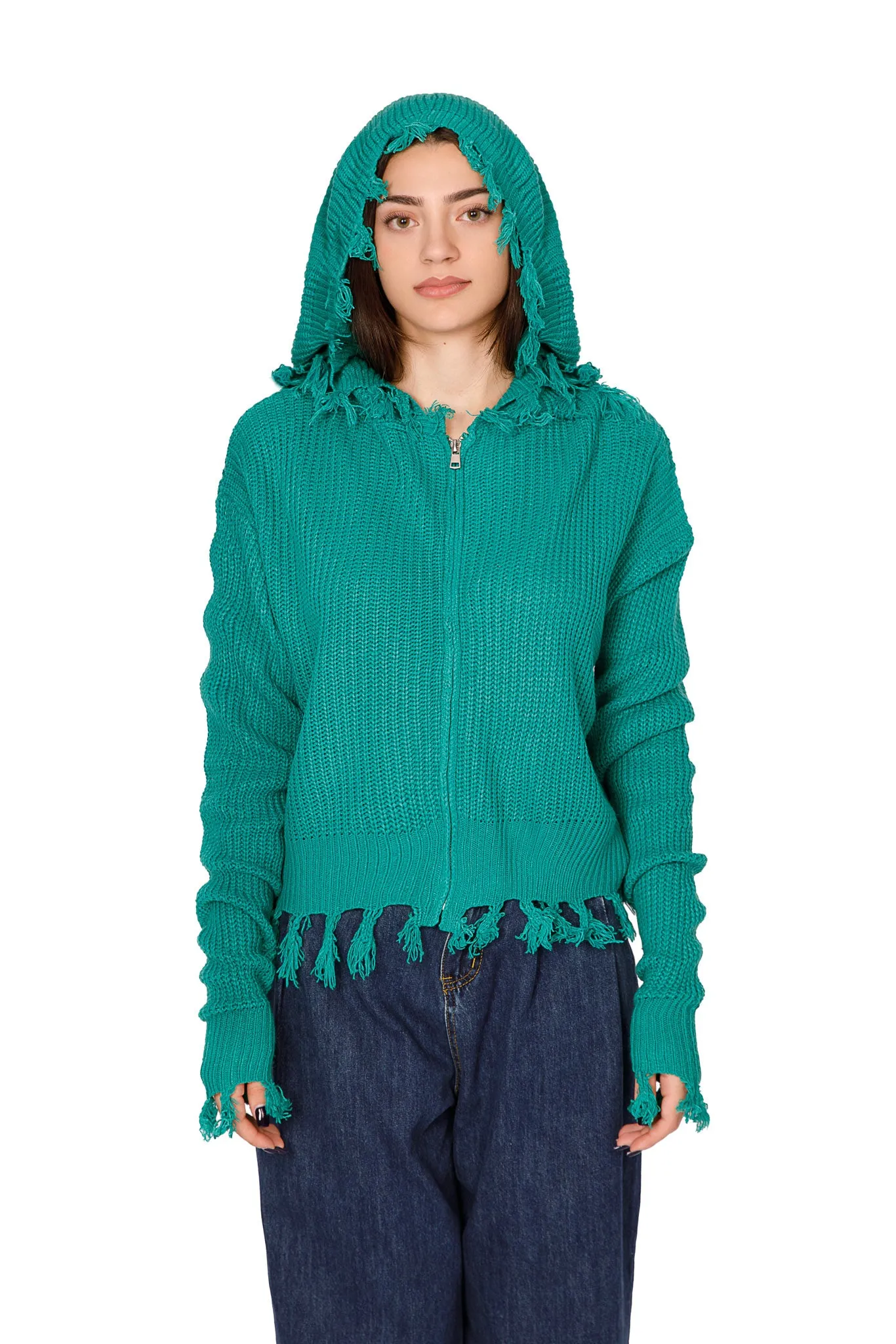 HOODED CARDIGAN WITH FRINGES