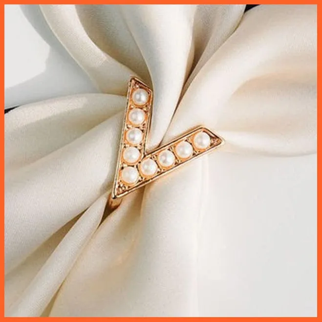 Letter Shape Crystal Brooch Pin | Fashion Pearl Shawl Buckle Clip Scarf