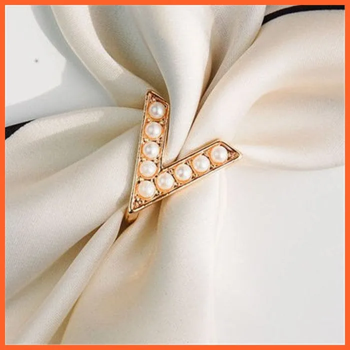 Letter Shape Crystal Brooch Pin | Fashion Pearl Shawl Buckle Clip Scarf