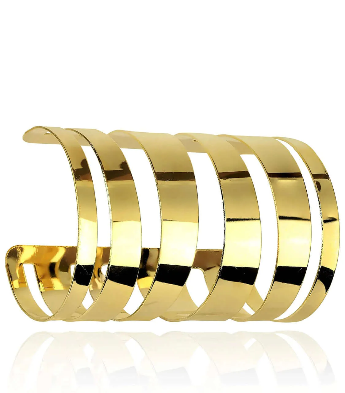 LUNA Alloy Metal Gold Hollow Hoop Open Cuff Wide Bracelet