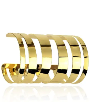 LUNA Alloy Metal Gold Hollow Hoop Open Cuff Wide Bracelet