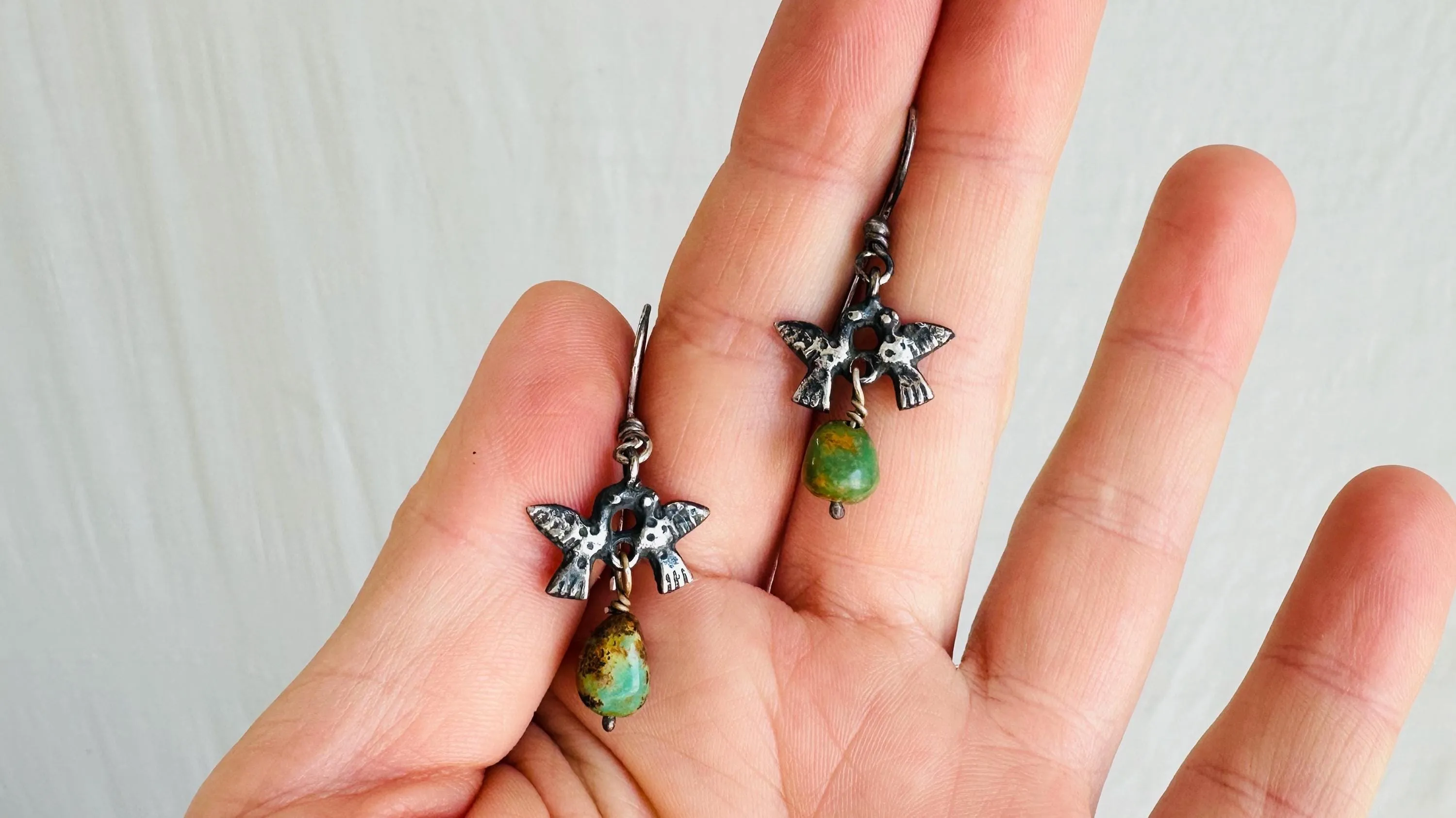 Mexican Love Bird Earrings. Cast Sterling Silver Jewelry from Oaxaca. 2400