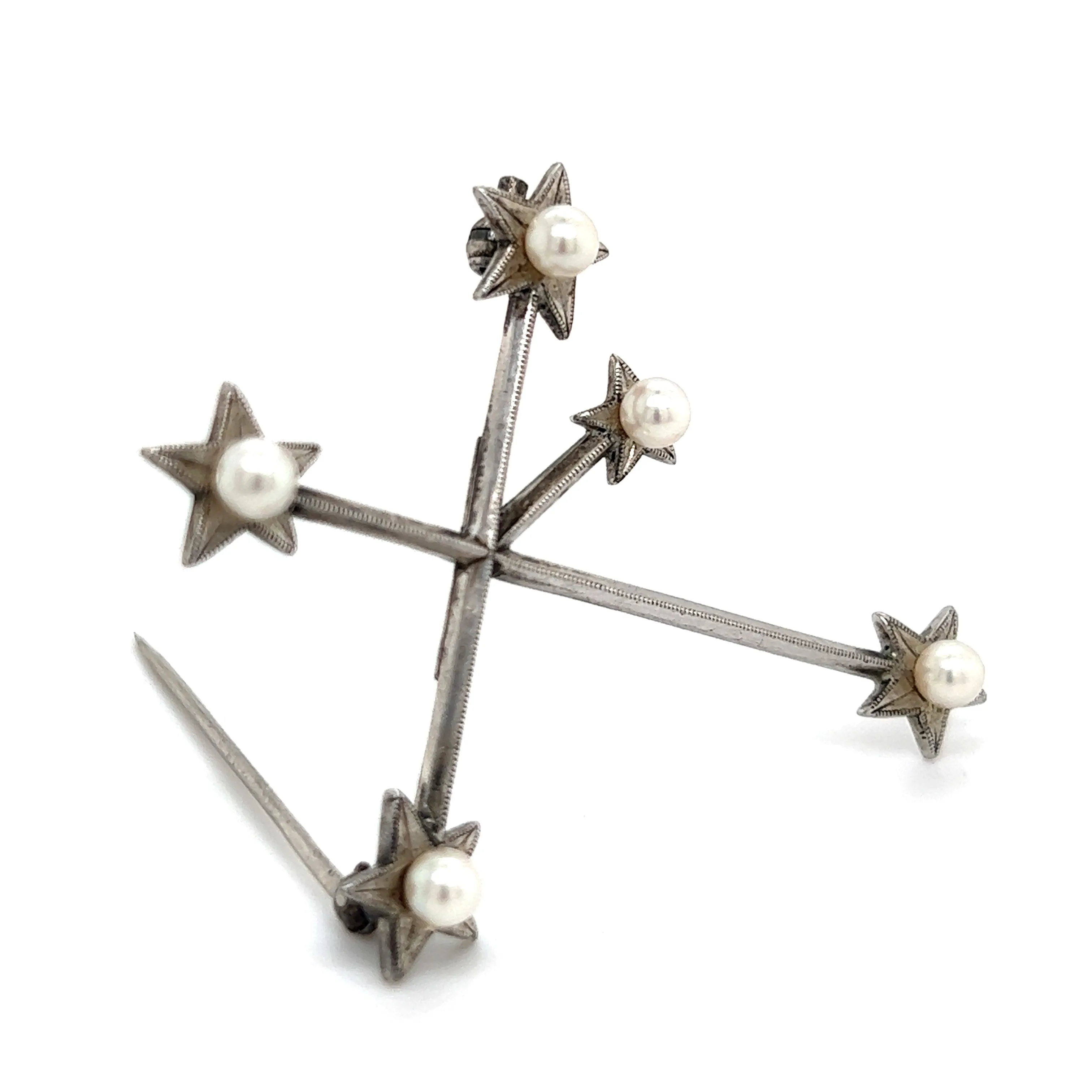 Mikimoto Estate Akoya Pearl Cross Brooch Sterling Silver 4 mm M320