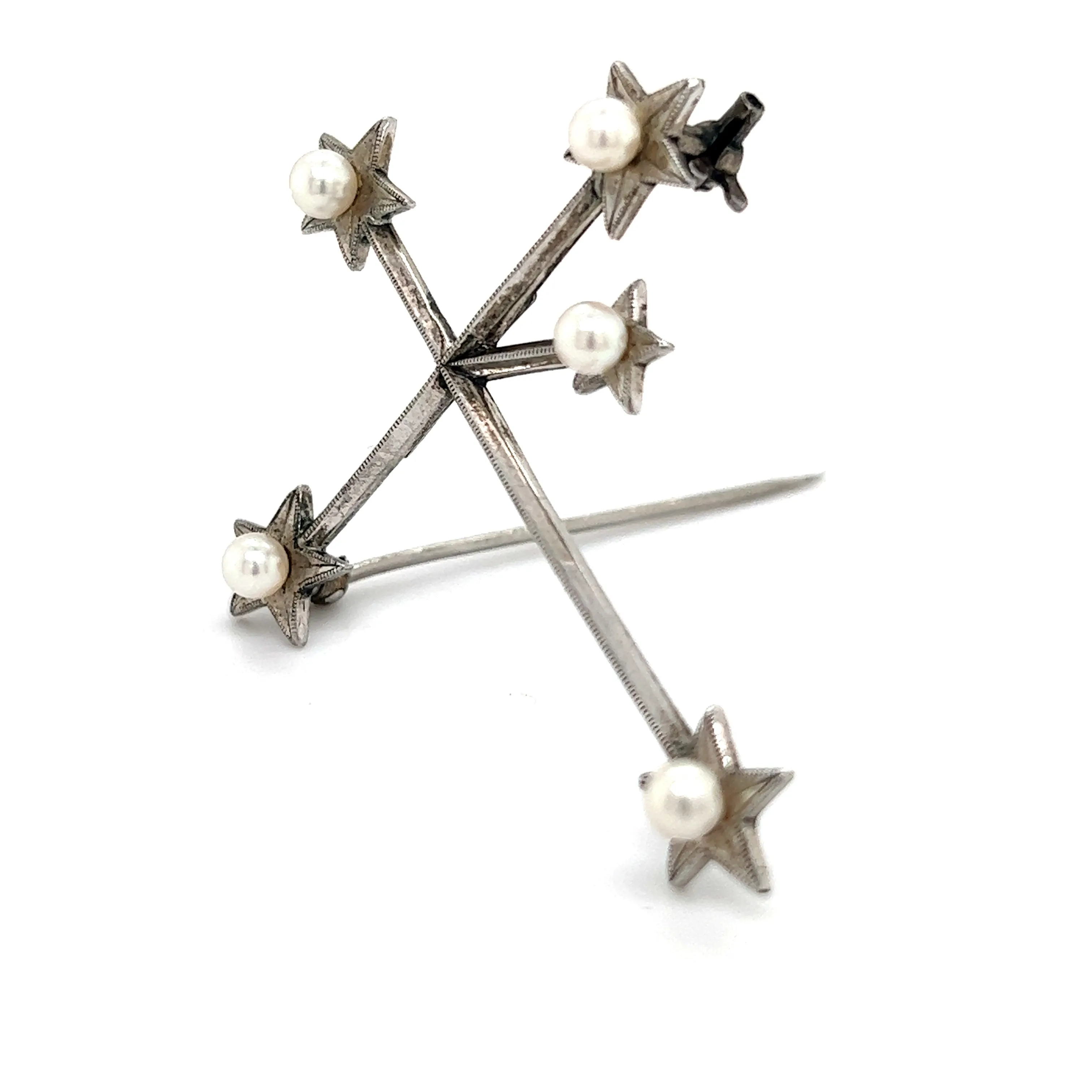 Mikimoto Estate Akoya Pearl Cross Brooch Sterling Silver 4 mm M320