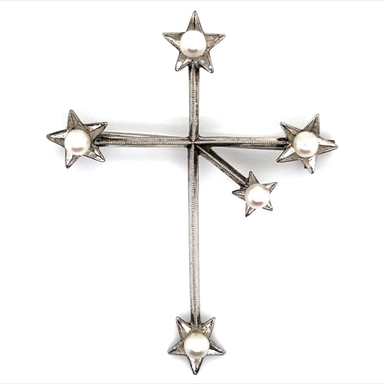 Mikimoto Estate Akoya Pearl Cross Brooch Sterling Silver 4 mm M320