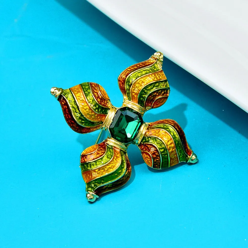 New Arrivalgreen Color Rhinestone Cross Brooches For Women
