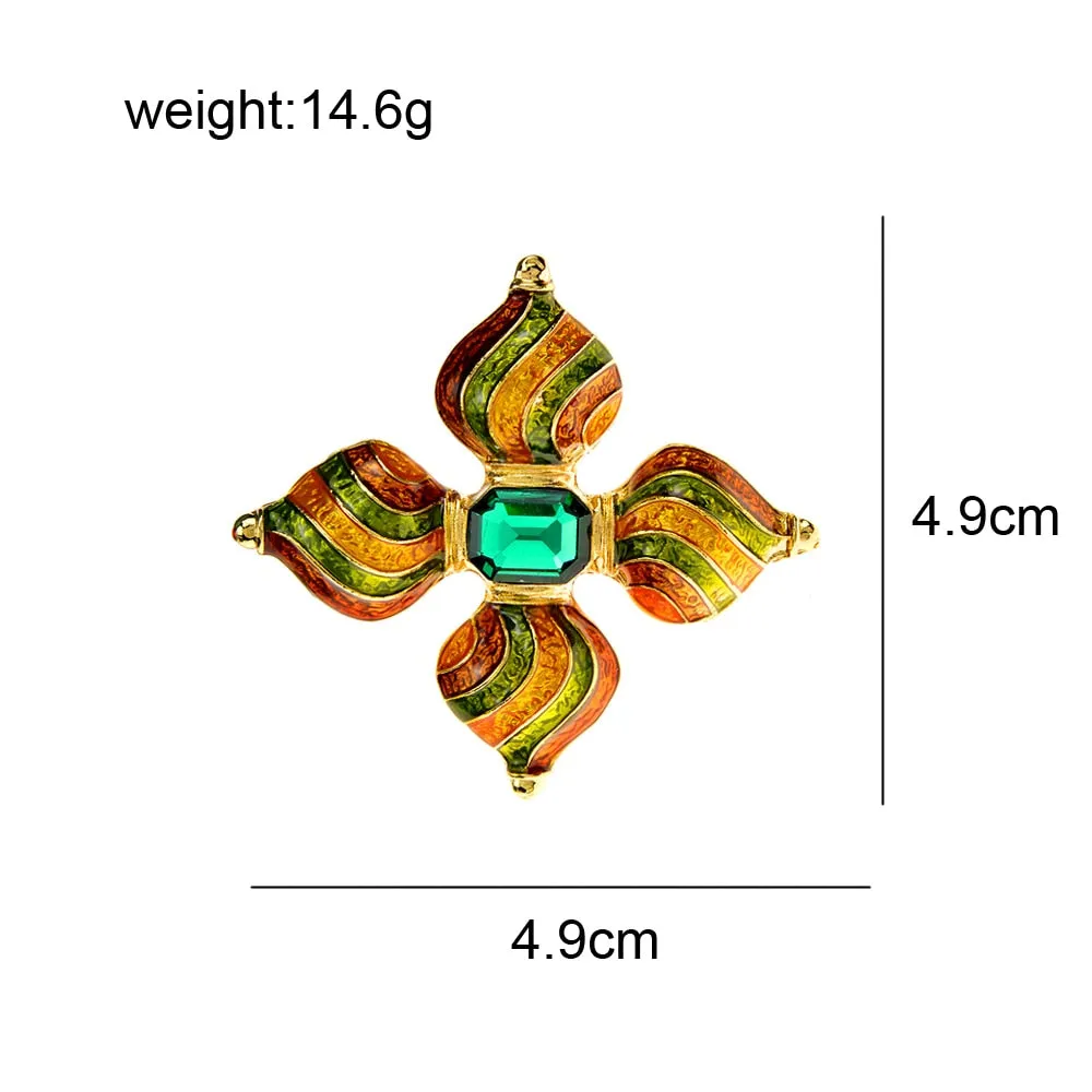 New Arrivalgreen Color Rhinestone Cross Brooches For Women