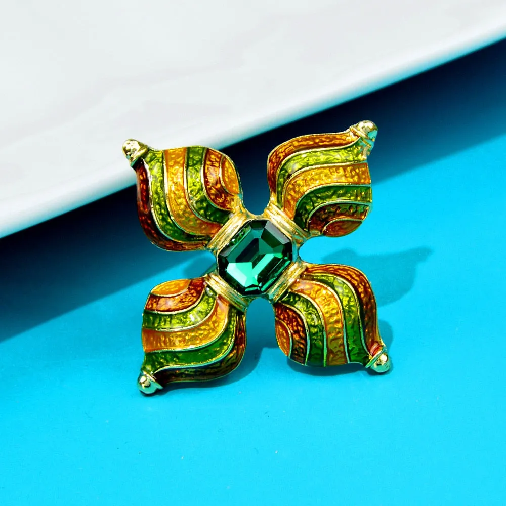 New Arrivalgreen Color Rhinestone Cross Brooches For Women
