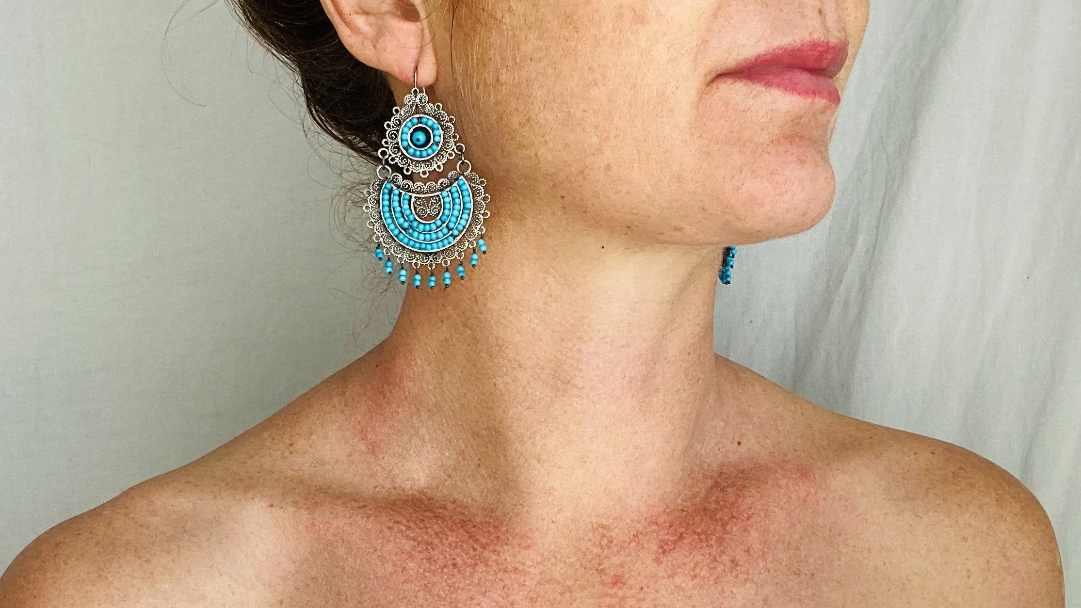 Oaxacan Filigree Earrings. Turquoise. Sterling Silver. Mexico. Frida Kahlo