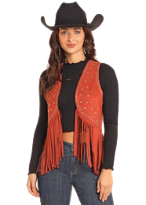 ROCK & ROLL RUST STUDDED FRINGE VEST
