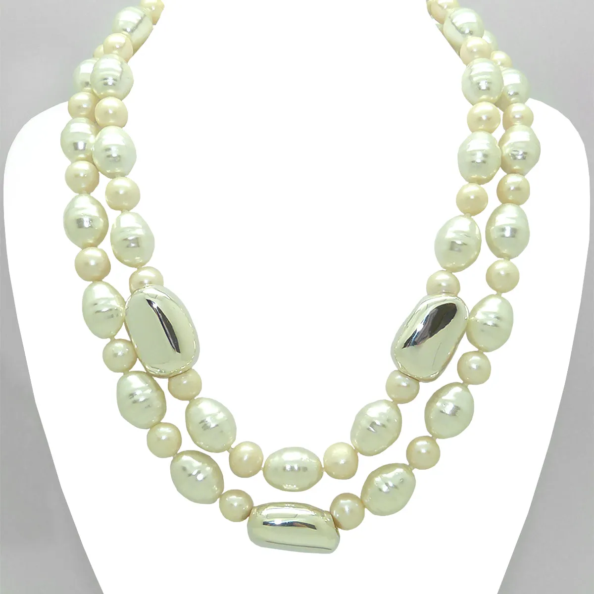 Simon Sebbag 2 Strand Shell & Freshwater Pearl Sterling Silver Necklace NB224SSPP2