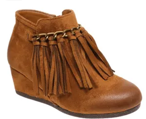 Tan Fringe Wedge With Fringe - Kids